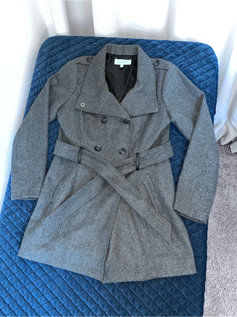 Gray Double-Breasted Belted Trench Coat - Long Sleeve Button Coat - Women’s Med